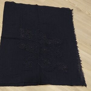 Talbots Navy Wool And Silk Blend Scarf